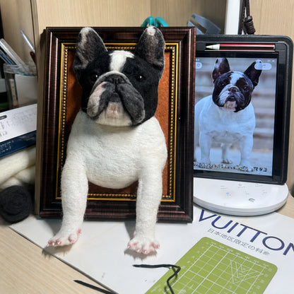 Custom needle-felt framed French Bulldog portrait by Feltmigo