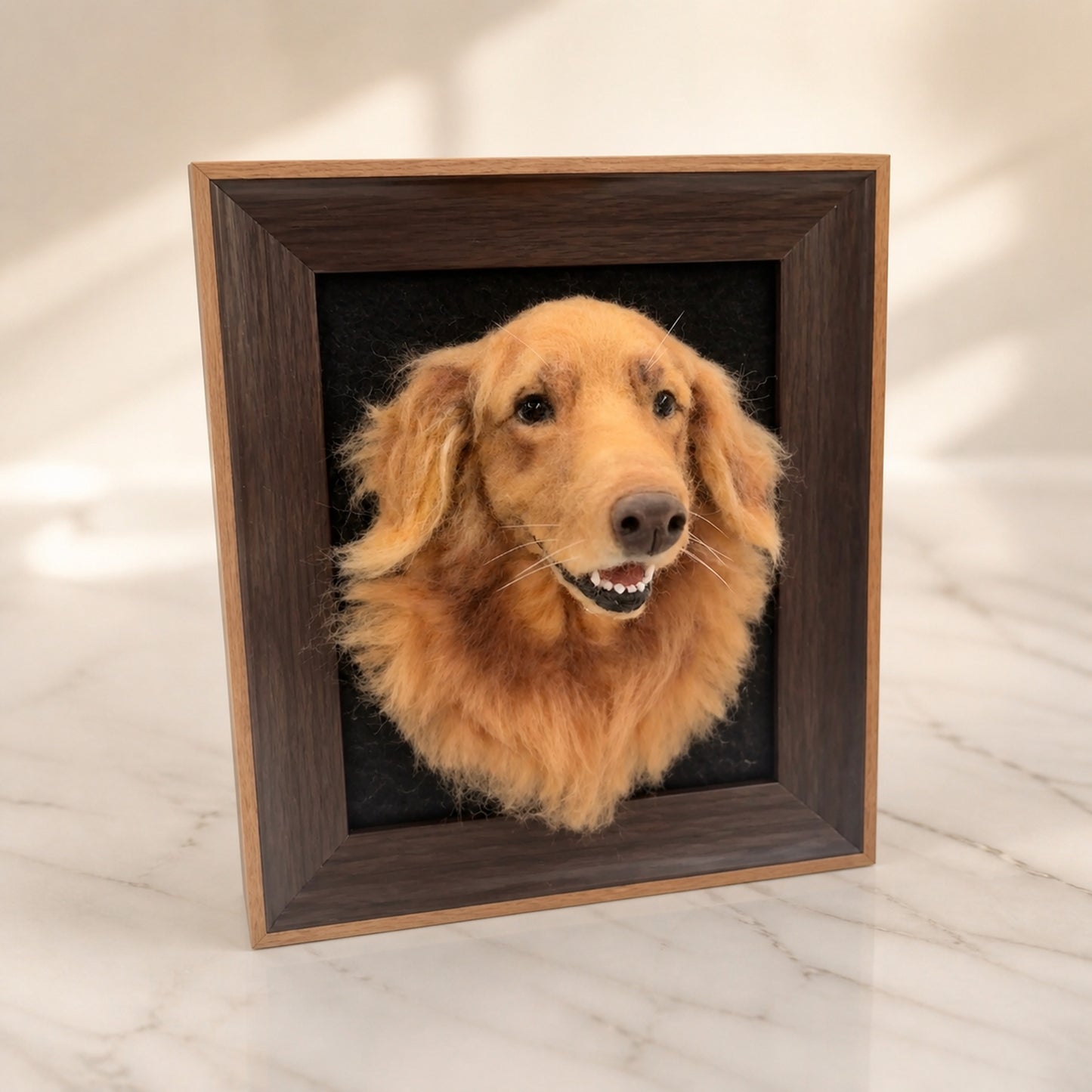 Handmade framed Golden Retriever wool portrait
